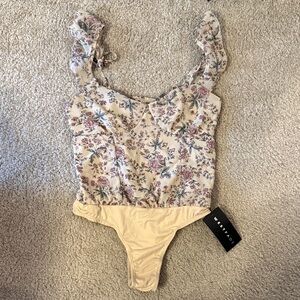 Cream Floral Bodysuit with Ruffle Straps